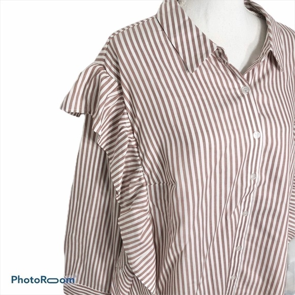 Daniel Rainn Striped Ruffle Button Down Blouse NWT 3X Pink - Picture 2 of 8